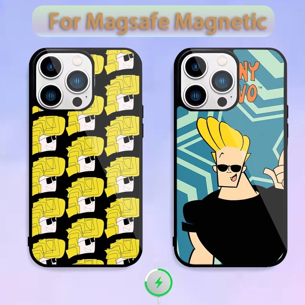 Cartoon J-Johnny Bravo Phone Case For Magnetic Inductive Charging iPhone 15 14 13 11 12 Max Plus Pro Mini Shell