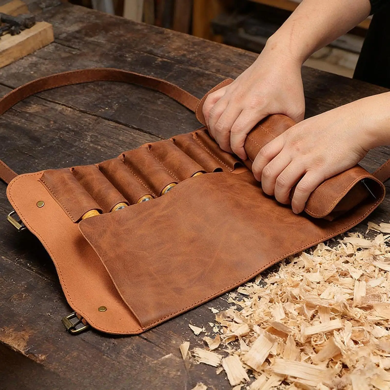 木彫りツールオーガナイザー多用途ポータブルpuレザー彫刻用ロールアップツールポーチクラフトキャリアツールバッグ
