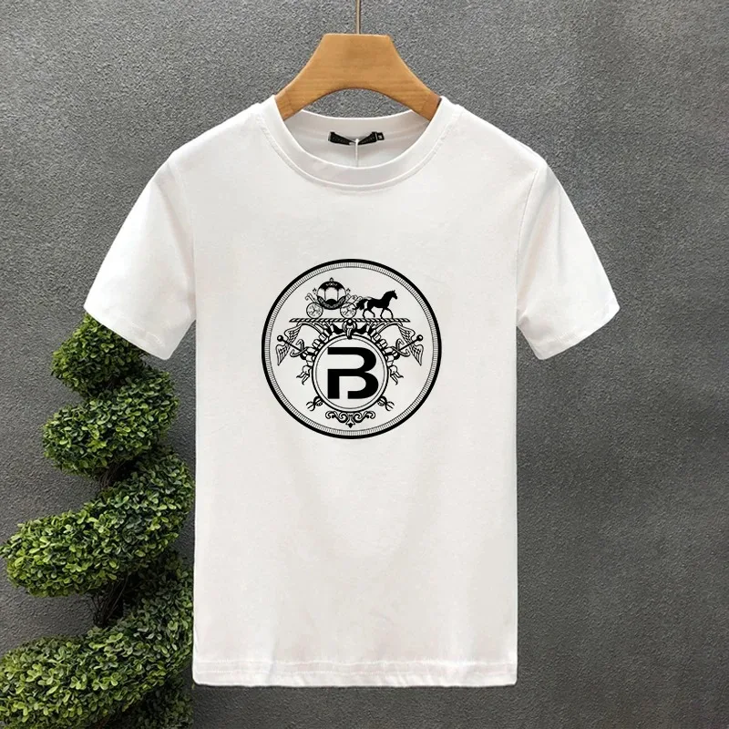 2024 Boys and Girls New High Quality Luxury Brand Carriag B Pure Cotton Printed T-shirt Summer Harajuku Youth Short Sleeved Top