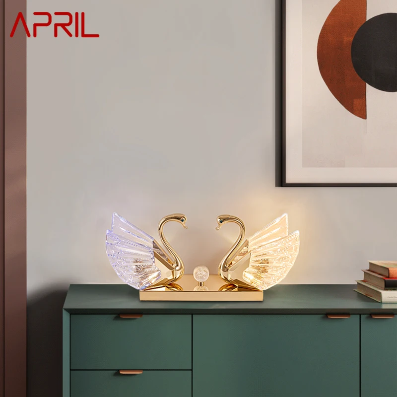 

APRIL Modern Crystal Swan Table Lamp Creative Design LED Desk Light Decor For Home Living Room