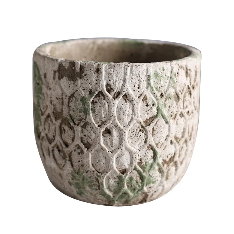Retro grid craft cement flower pot moss stone pattern color gardening ornament flower pot succulent planting pot wholesale spot