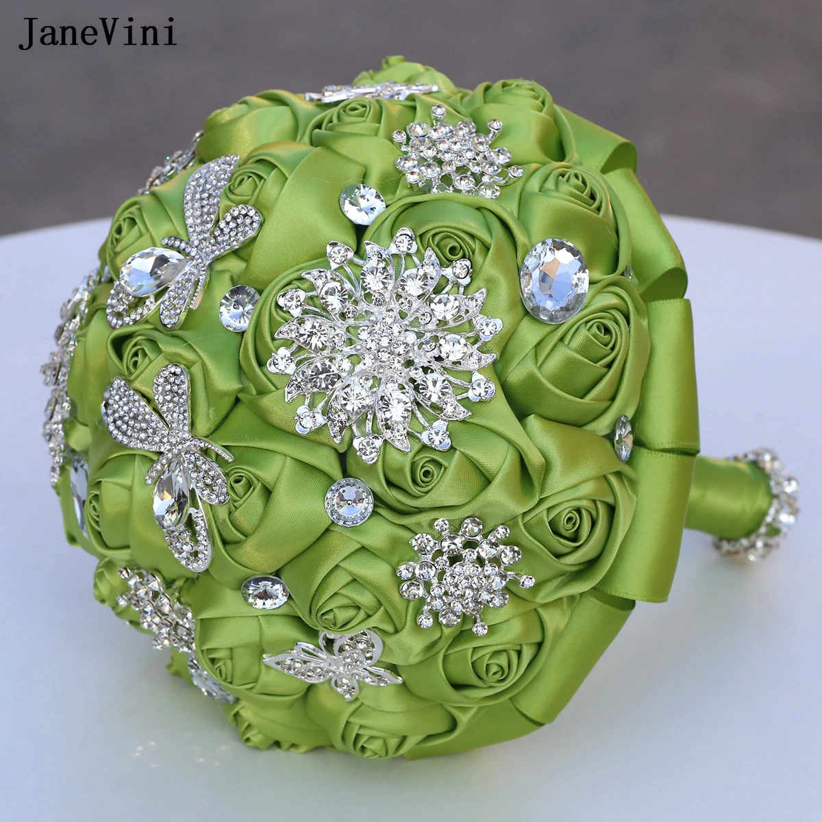 JaneVini модные светло-зеленые свадебные букеты блестящие стразы искусственные атласные розы невесты букет цветов свадебные аксессуары JaneVini модные светло-зеленые свадебные букеты блестящие стразы искусственные атласные розы невесты букет цветов свадебные аксессуары