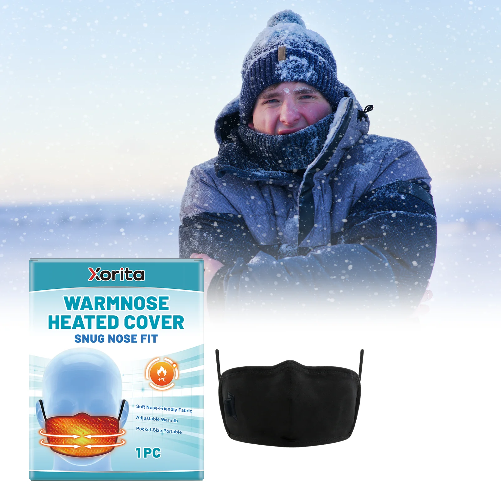 Xorita Warm Nose Mask Adjustable Temperature Resist Cold Fits Facial Contour Soft Skin‑friendly Portable Heating Face Protector
