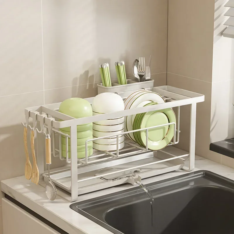 Kitchen Dish Drying Rack Cutlery Storage Rack With Drain Tray Over Sink Dish Cup Storage Holder Rust-Proof Utensil Rack