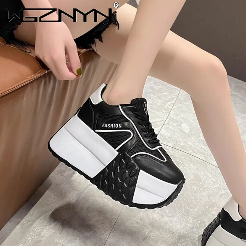 Moda 9CM gruba podeszwa buty sportowe damskie platformy trampki Casual tenis kobieta Vintage wulkanizowane designerskie buty na wysokim obcasie