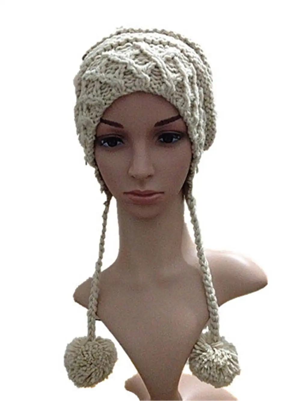 BomHCS 100% Handmade Knitted Hat Winter Women\'s Warm Beanie with Three Poms Caps