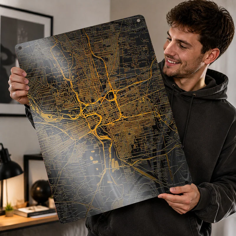 Columbus Printed Posters Customized Metal Sign Geographic Cityscape Graphic Wall Art Ideal For Entryway Bedroom And Collectors