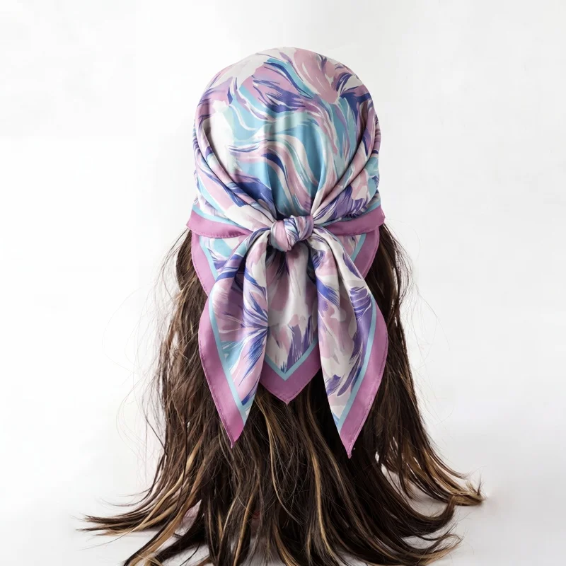 

Luxury Silk Scarf Print Hijab Turban Square Headscarf Female Bandana Neckerchief Shawl Handkerchief Fashion Wraps Headband