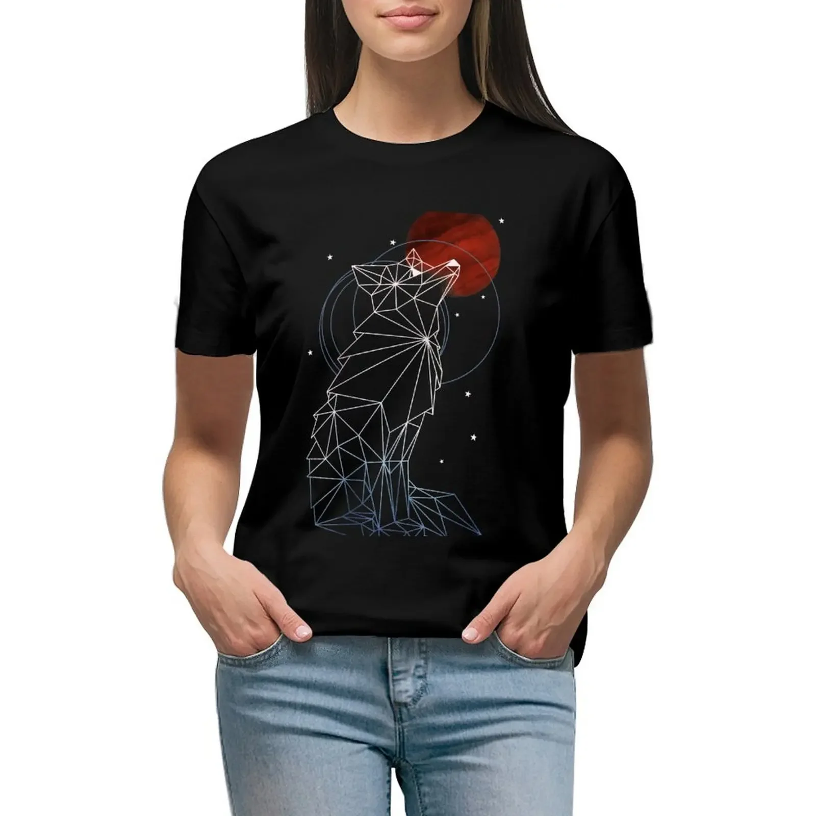 

Fox in the Stars T-Shirt Short sleeve tee shirts graphic tees summer clothes plain t-shirts for Women loose fit