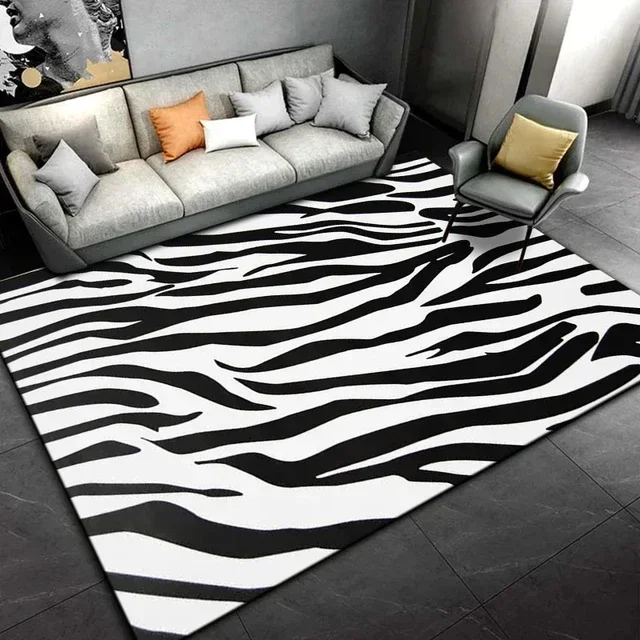 Black White Print Zebra Pattern Area Rug Home Carpet Rug for Living Room Bedroom Kitchen Doormat Decoration,Non-slip Floor Rug