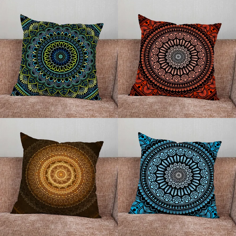 

Indian Floral Henna Mandala Pillow Case For Home Bedroom Car Office Decoration Living Room Sofa Cushion Cover Suitable