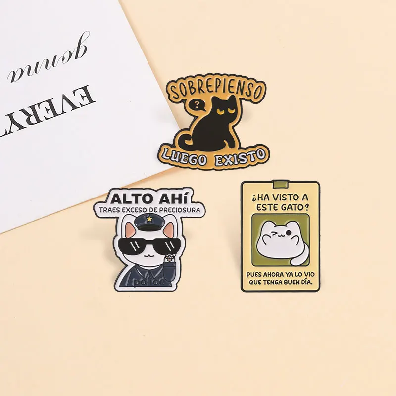 Spanisches, lustiges Zitat, Emaille-Anstecker, niedliches Cartoon-Design, inspirierende lateinische Phrase, dekorative Brosche, Schmuck, Geschenk für Freunde. – Detail 4