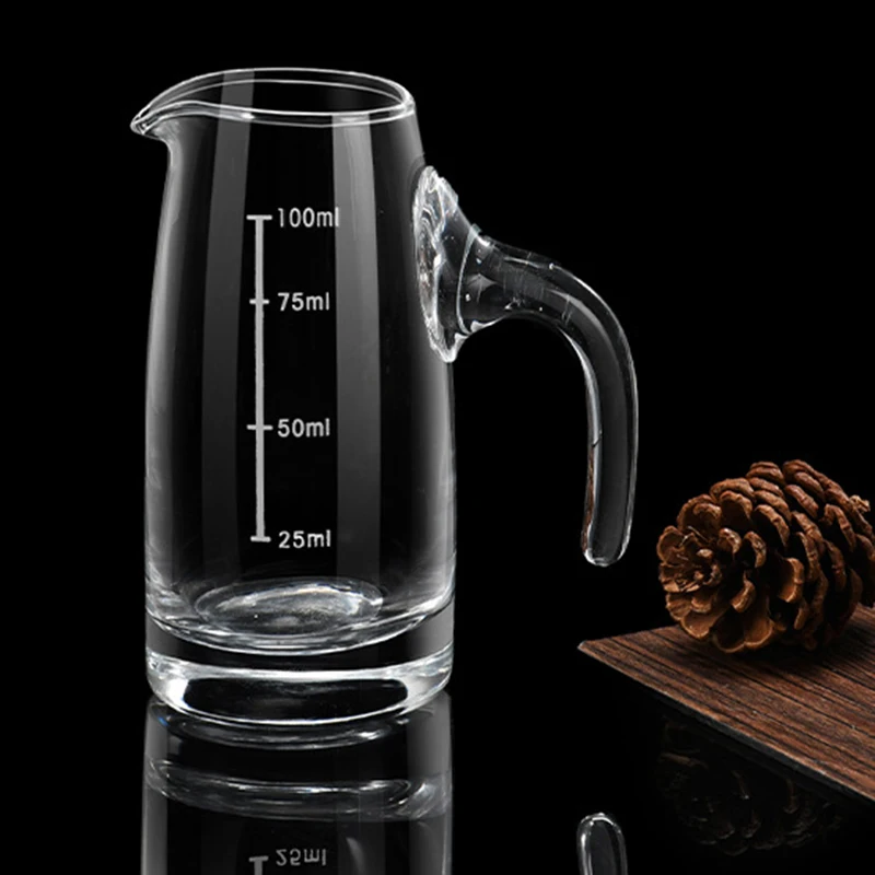 4oz European Whiskey Dispenser Baijiu Glass Pot with Handle Scale Transparent 100ml Household Vodka Cocktail Drinking Glasses