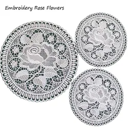 NEW round rose flower embroidery place table mat cloth dining tea coaster wedding Christmas Table decoration and accessories