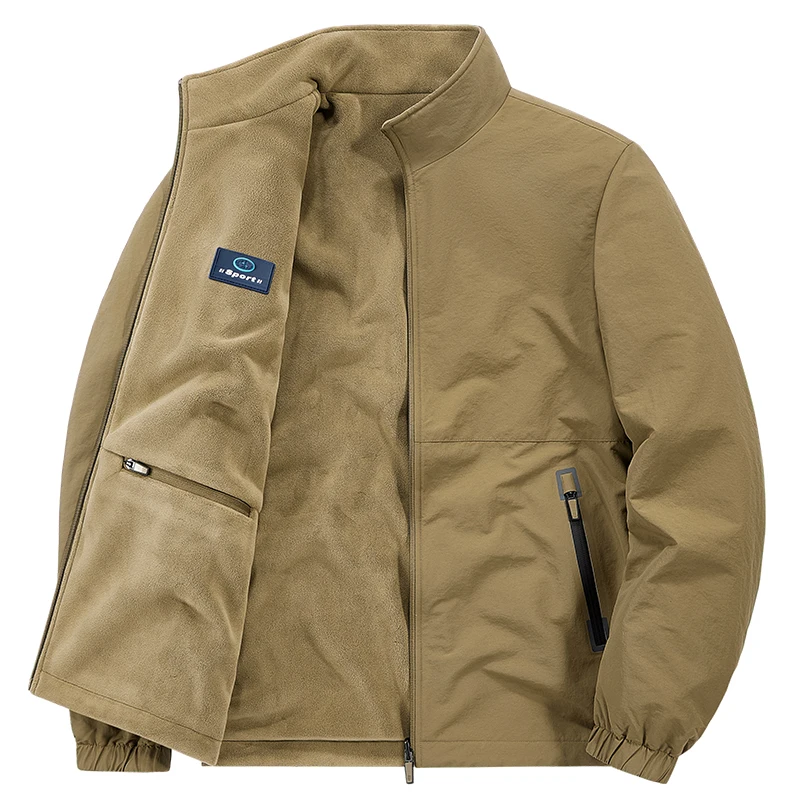 

Plush New Men's Jacket Spring Autumn Men's Casual Jacket Middle-aged Young Stand Collar Jacket Loose Double-sided Outerwear