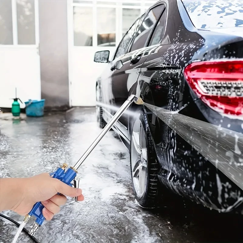 Pneumatic High Pressure Water Washing Gun with Nozzles, Air Powered Cleaner for Car and Machinery Oil Grease Cleaning
