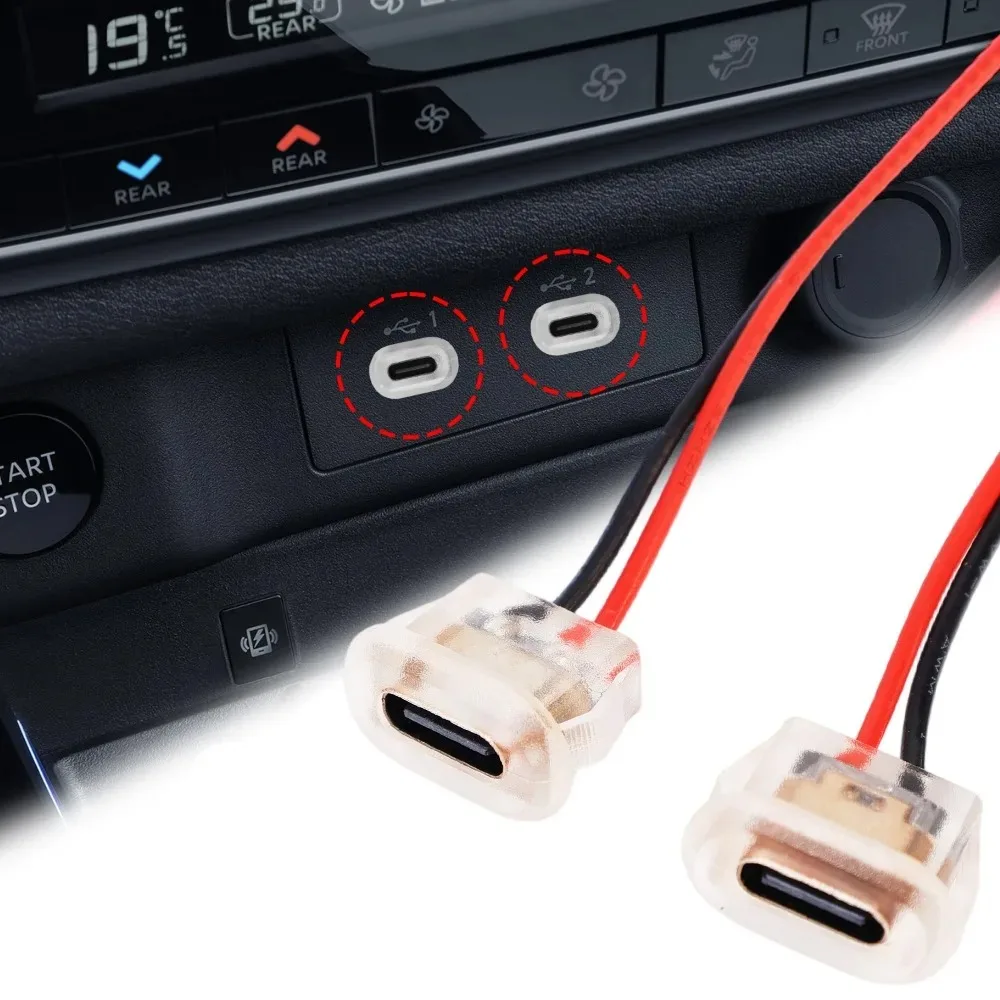 Type-C Female Socket 30V 3A 2-Pin Copper Core Injection-Molded Charging Port Red/Black Wire Connector for Car 3C Home Appliances