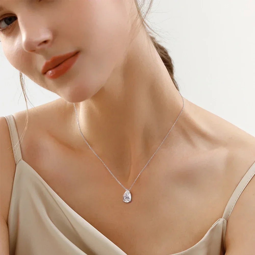 4Carat Pear Cut Moissanite Pendant Necklace with Certificate Waterdrop Shape Solitaire Diamond Neck Chain 925 Silver for Women