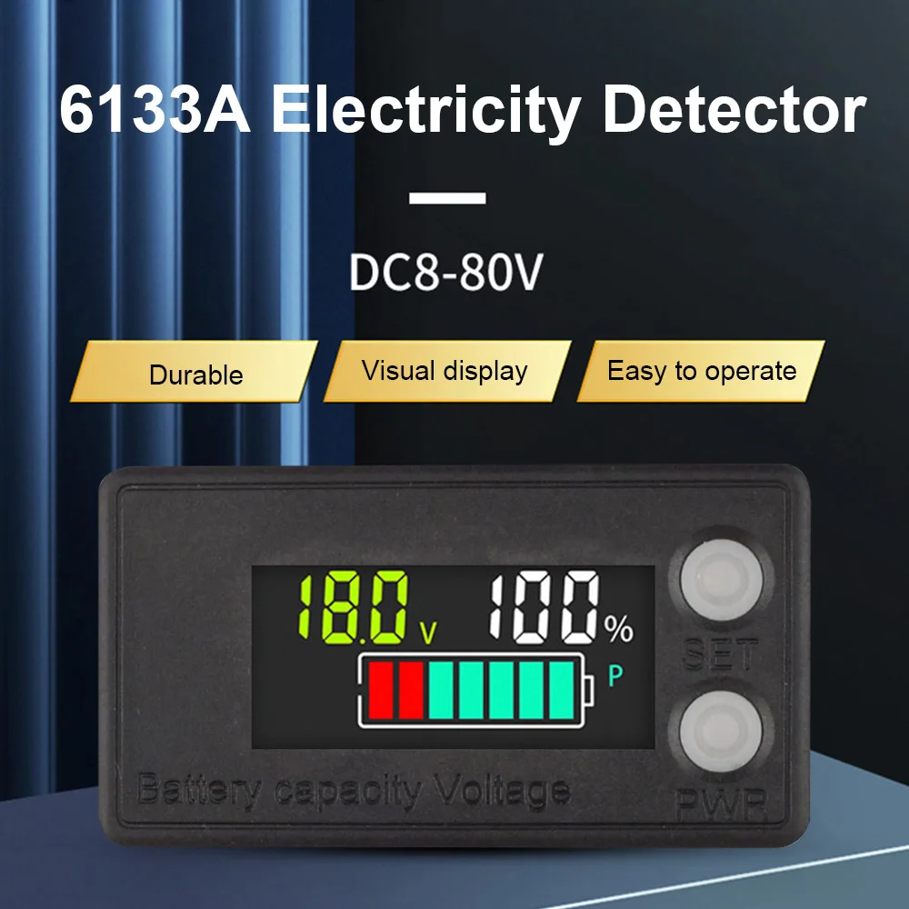 6133A LCD Battery Capacity Indicator DC8-100V Two-wire Voltmeter 12V 24V 48V 60V 72V Lead Acid Lithium LiFePO4 Voltage Gauge