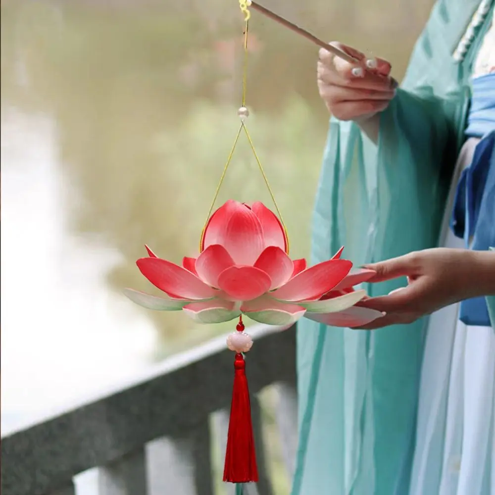 

3D Middle Autumn Festival Lantern Paper Lotus Flower DIY Lantern Material Kit PP Rabbit Mid Autumn Lotus Lantern Children