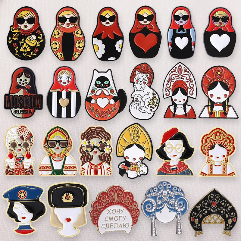 Russisches Kulturkostüm, gesammelte Emaille-Anstecknadel, klassische russische Nistpuppe, Metallbroschen, Anstecknadel, Schmuck, Geschenk für Freunde