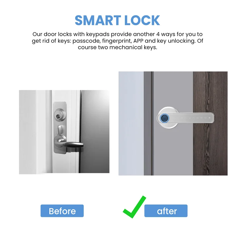 

ABDE-Smart Door Lock Keyless Entry Door Lock Keypad Door Lock With Handle, Fingerprint Door Lock With Tuya APP Wifi Control