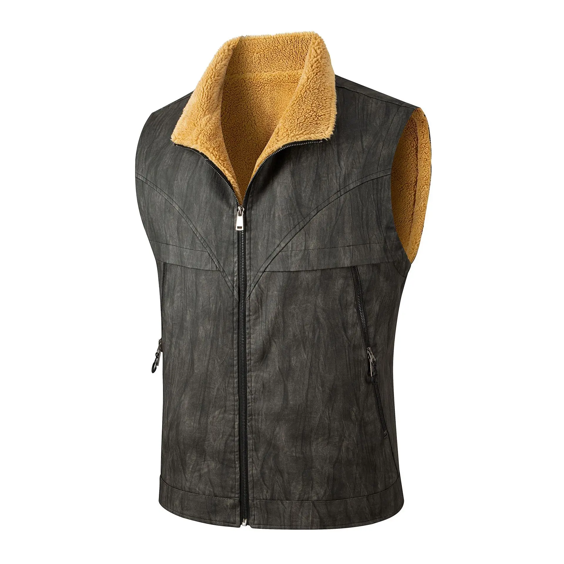 

Autumn/Winter New Men's Casual Fashion Leather Jacket Trendy High-Quality Design Pullover Vest Warm Coat Blazer Coat EUR size