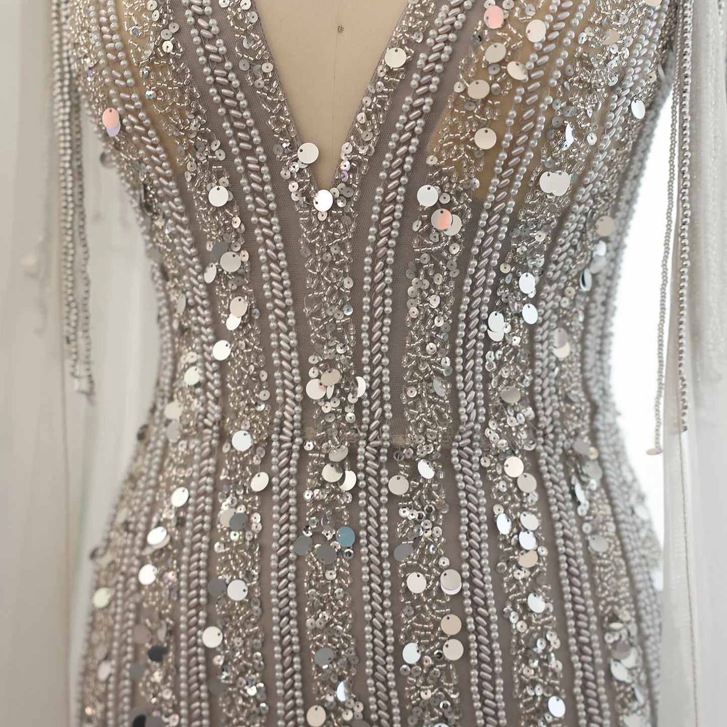 Sharon Said-Robe de Soirée de Forme Sirène pour Femme, Tenue de Luxe, Couleur Gris Argent, avec Manches Cape, Grande Taille, pour ixd'Invité de Mariage, Personnalisée, SS159