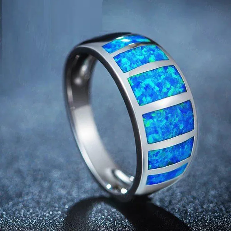 JLR044 Platinum Plated Real Synthetic Blue Fire Opal Fashion Jewelry For Women Wedding Ring