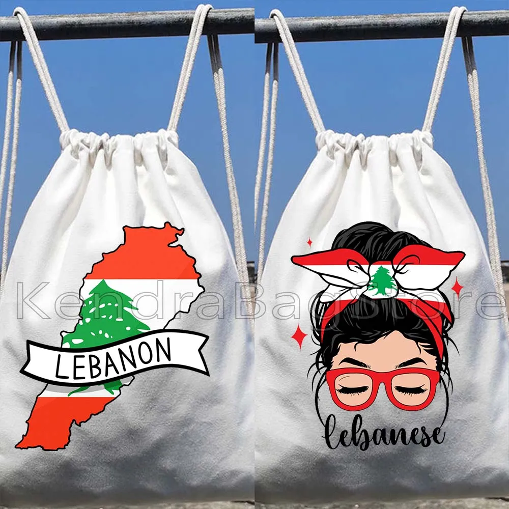 Beirut Lebanon Flag Map Lebanese Girl Love Heart Canvas Drawstring Bag Soccer Backpack Gym Sackpack String Bag for Hiking Sports