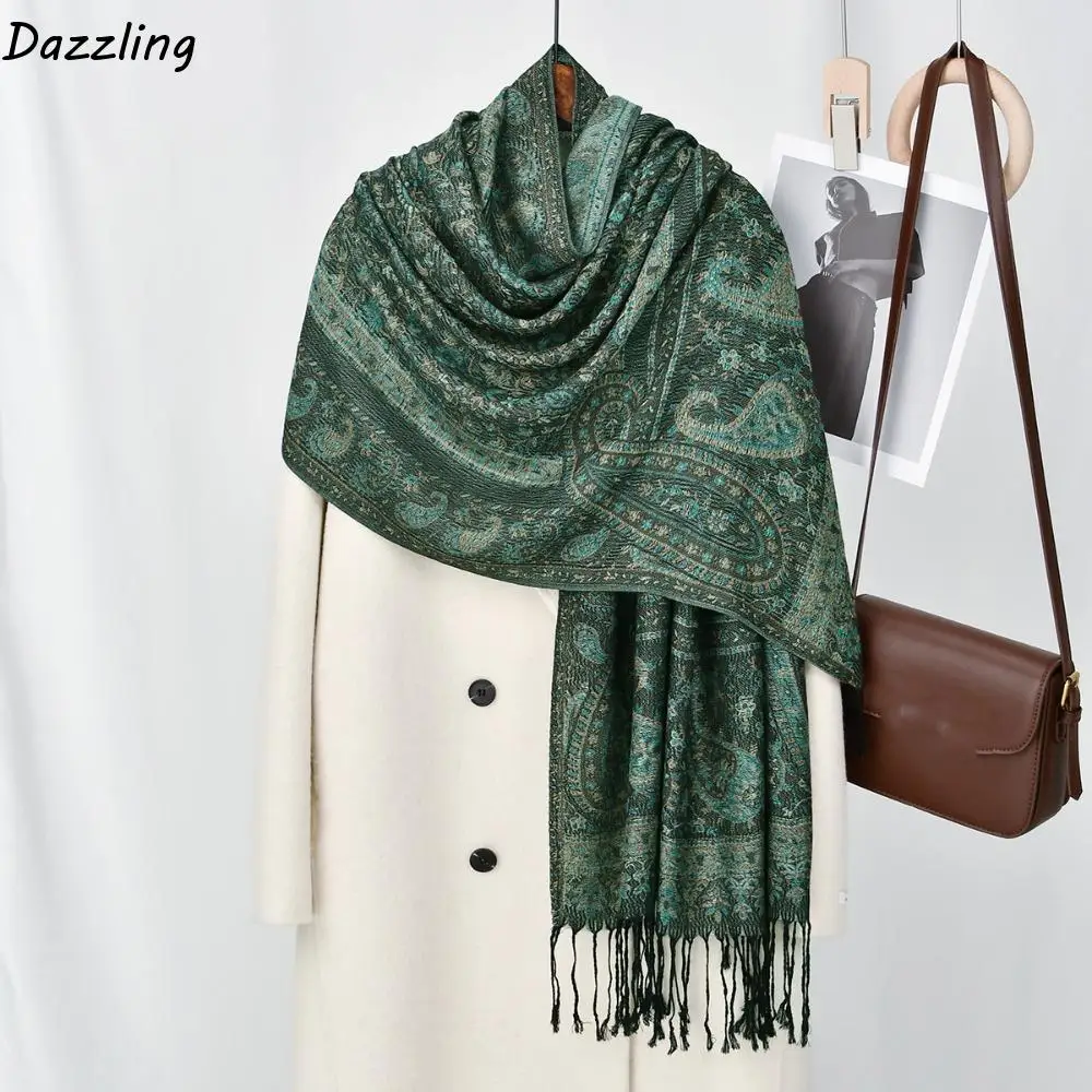 

Роскошный шарф с принтом в этническом стиле, жаккардовый платок с кисточками из кешью, тонкий длинный исламский тюрбан для женщин