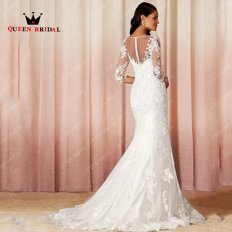 Elegant Mermaid Appliques ชุดแต่งงานลูกไม้ 2024 ครึ่งแขนความยาว V คอชุดเจ้าสาว Robe De Mariée CUSTOM H31X