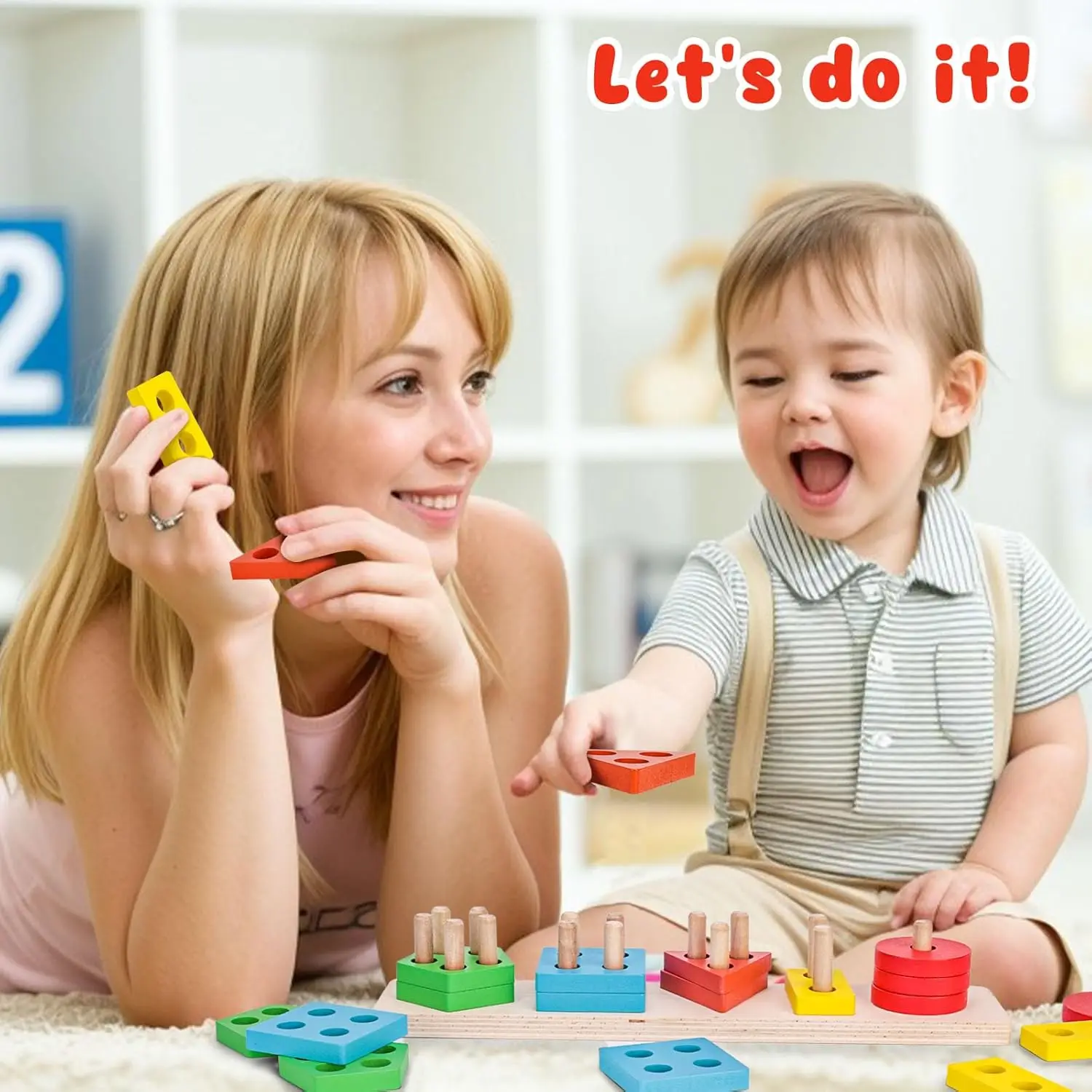 Stacking and Sorting Learning Puzzles, Montessori Wooden Sensory Toys for Toddlers, 20 PCS