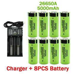 100% New Original high quality 26650 battery 5000mAh 3.7V 50A lithium ion rechargeable battery for 26650A LED flashlight+charger