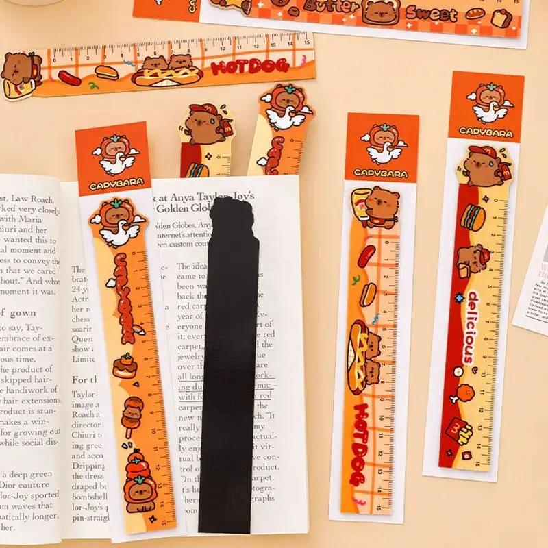 

4Pcs/Lot Cartoon Kawaii Capybara Magnetic Bookmark Ruler 15cm Cute Irregular Drawing Ruler for Students Kids School Stationery