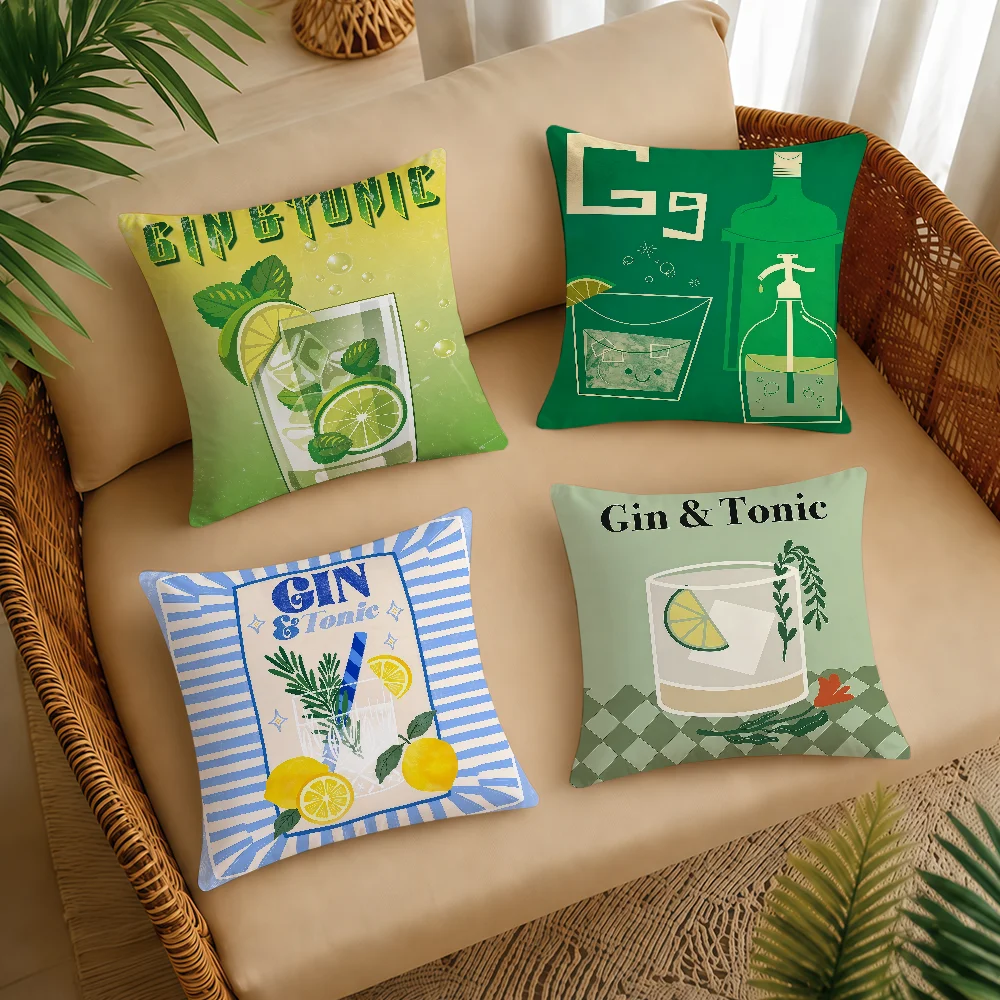 Brand G-Gin And T-Tonic Cocktail Cushion Cover Square Decorative Throw Pillow Case Sofa Bed Living Room Anniversary Gifts