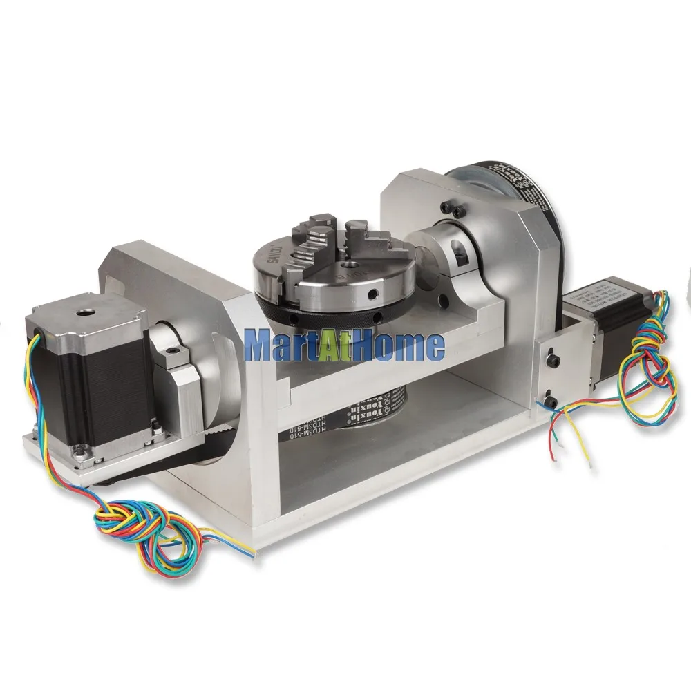 CRA839 CNC Router Machine Rotary Table 4th & 5th Rotational Axis with Chuck & 57 2-Phase 250 oz-in Stepper Motor