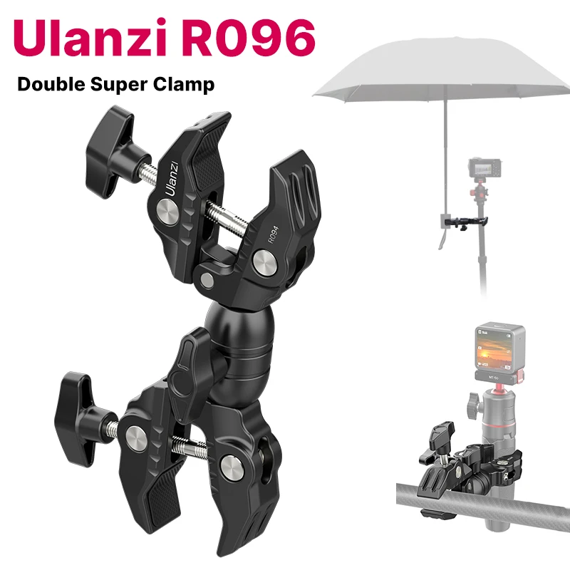 Ulanzi R096 Double Metal Super Clamp Articulating Magic Arm Clip 360° Dual-Head Super Clamp for Umbrella Monitor LED Light