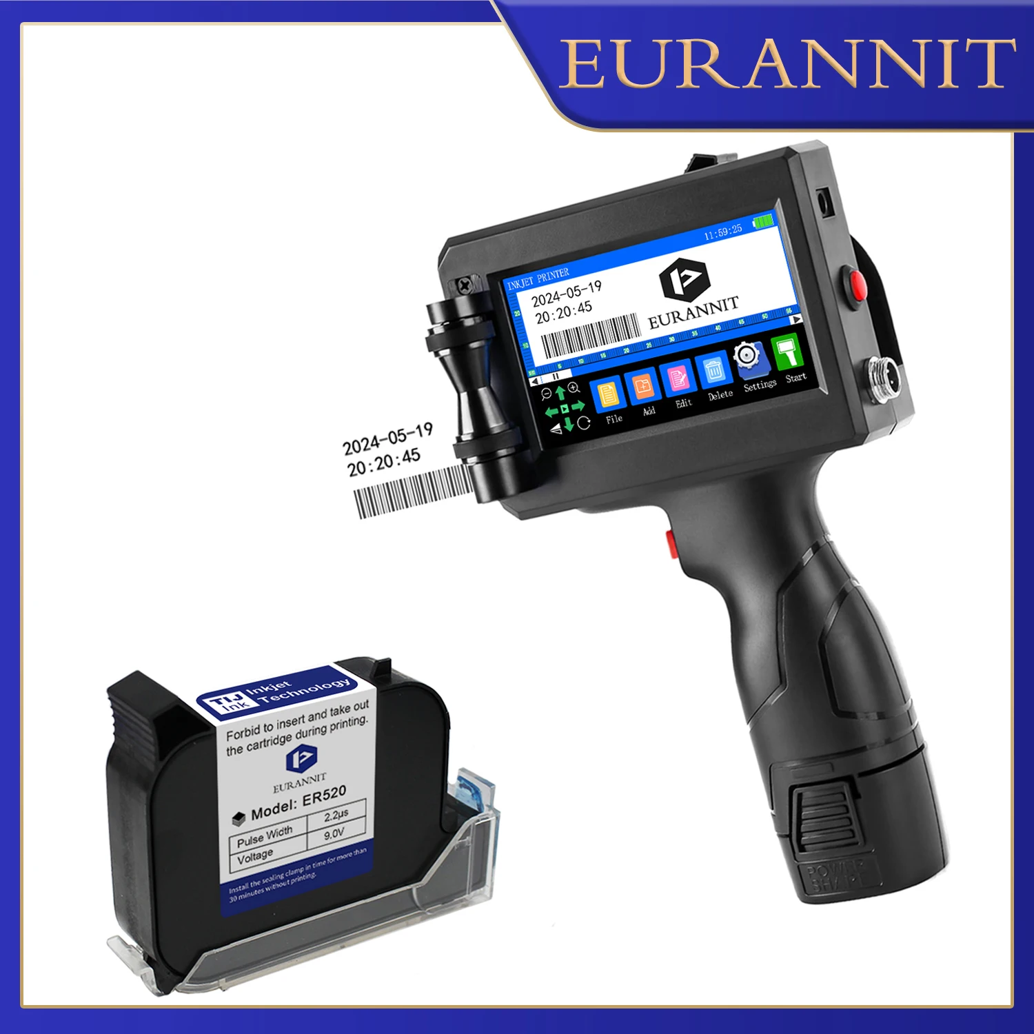 EURANNIT E15 12.7mm Portable Handheld Thermal Inkjet Printer Text QR Barcode Image Batch Number Logo Date Label Coding Machine