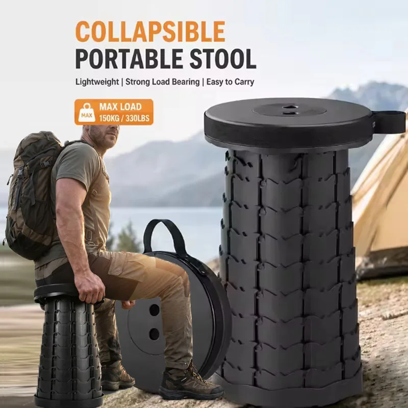 Portable Folding Stool Suitable for Hiking, Beach Camping Travel and Fishing Adjustable Compact Outdoor Activities Foldable Seat