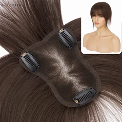 S-noilite 8x11cm Human Hair Toppers Hand-woven Single Knot Women Topper Natural Hair Wigs With Bangs Center Part Lace Hairpiece