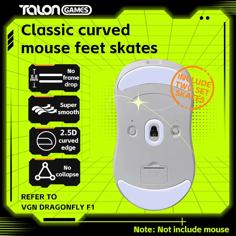 TALONGAMES-Patins de souris gris clair à bord incurvé personnalisé, pour VGN libellule F1 / F1 Pro, 2 ensembles