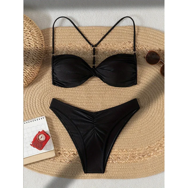

Sexy Black Twist Swimwear 2025 Micro Thong Bikinis Sets Women Two Pieces Swimsuits Backless Bathing Suit Bikini Bathers Biquinis