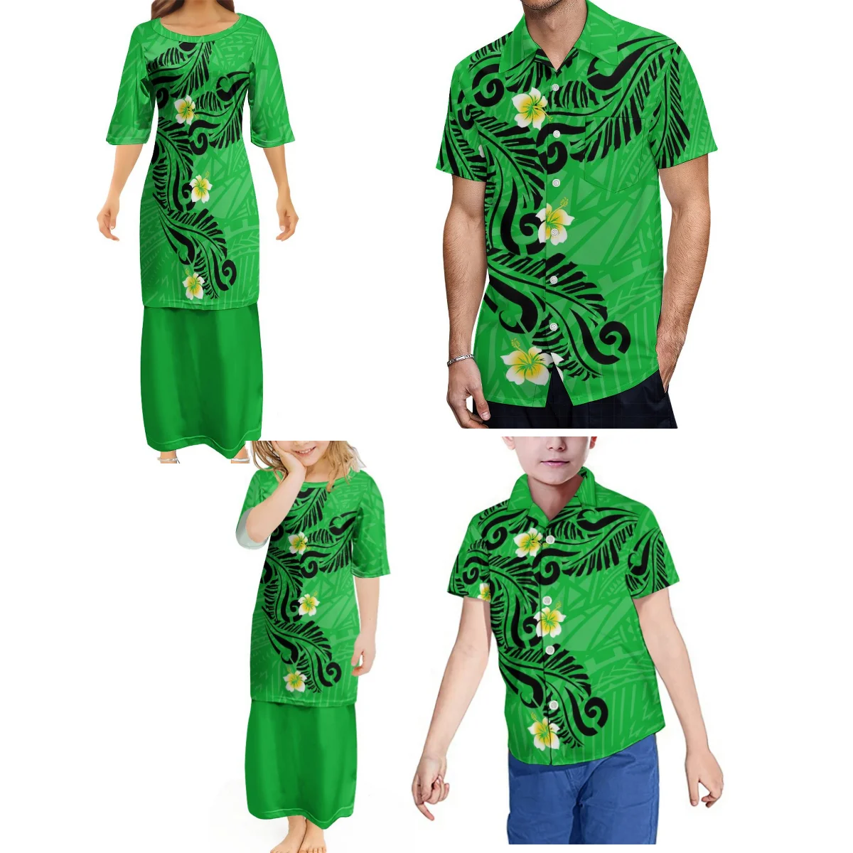 

Samoa Island Family Clothing Custom Polynesian Puletasi Ruffled Maxi Dress Hawaiian Men'S Shirt Couple Matching Suit