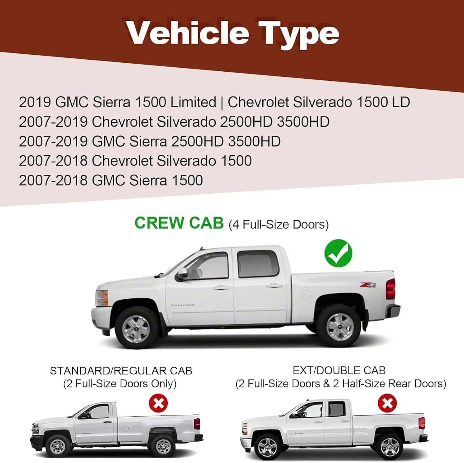 Running Boards 6 Inches Crew Cab for Chevy Silverado/GMC Sierra 2007-2018 1500 | 2019 Limited/LD | 2007-2019 2500HD/3500HD (4 Fu