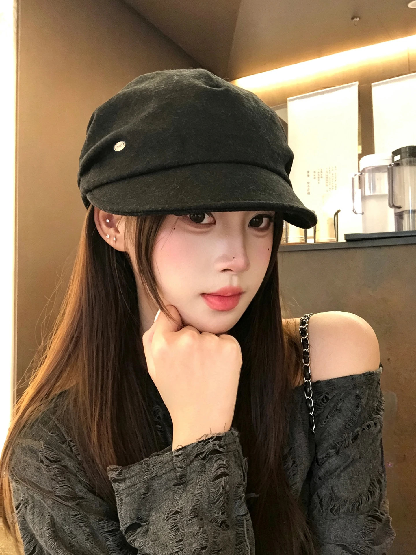 Black Pleated Beret Hat Women's Versatile round Face Flattering Painter's Cap Lazy Style Retro Capsule Collection 2026