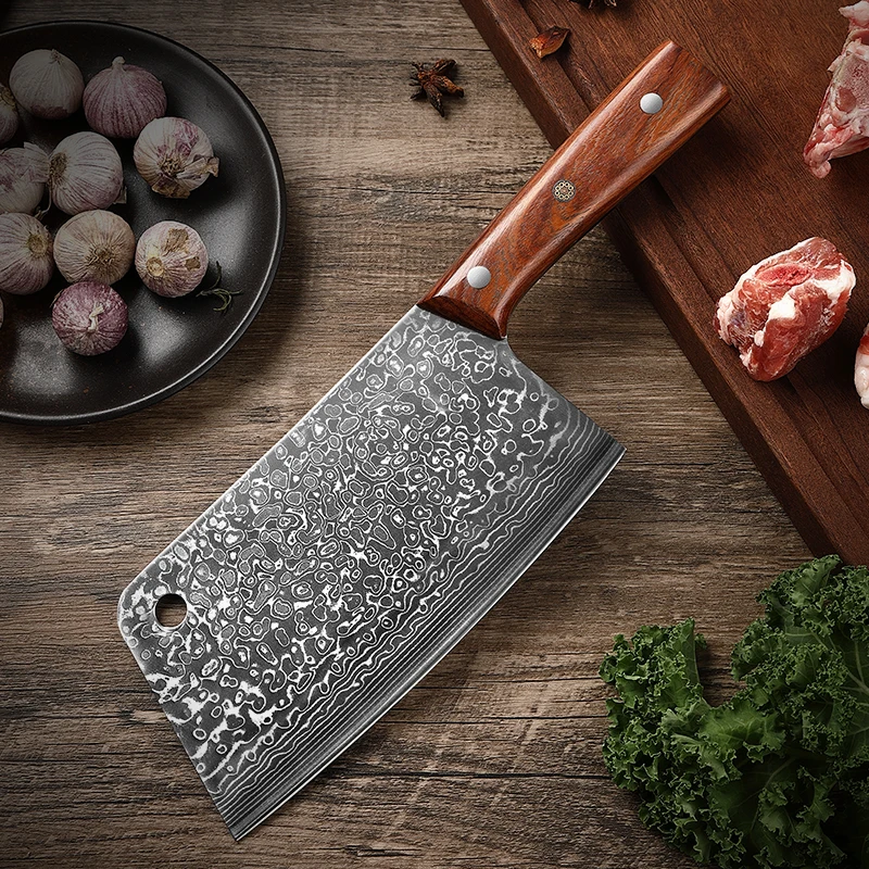 TJ POP 7.5 Inch Chopping Knife 67 Layer Damascus Steel Chef Knife Rosewood Handle Sharp Dual-purpose Chopper Slicing Bone Knife