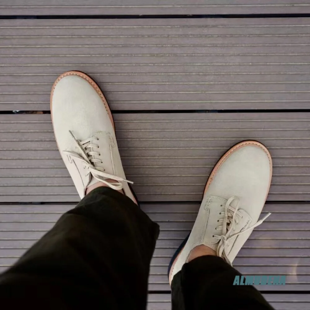 Retro Men Lace Up Oxford Shoes Suede Round Toe Thick Sole Minimalist Outdoor Trendy Versatile Daily Casual Business Dress Shoes