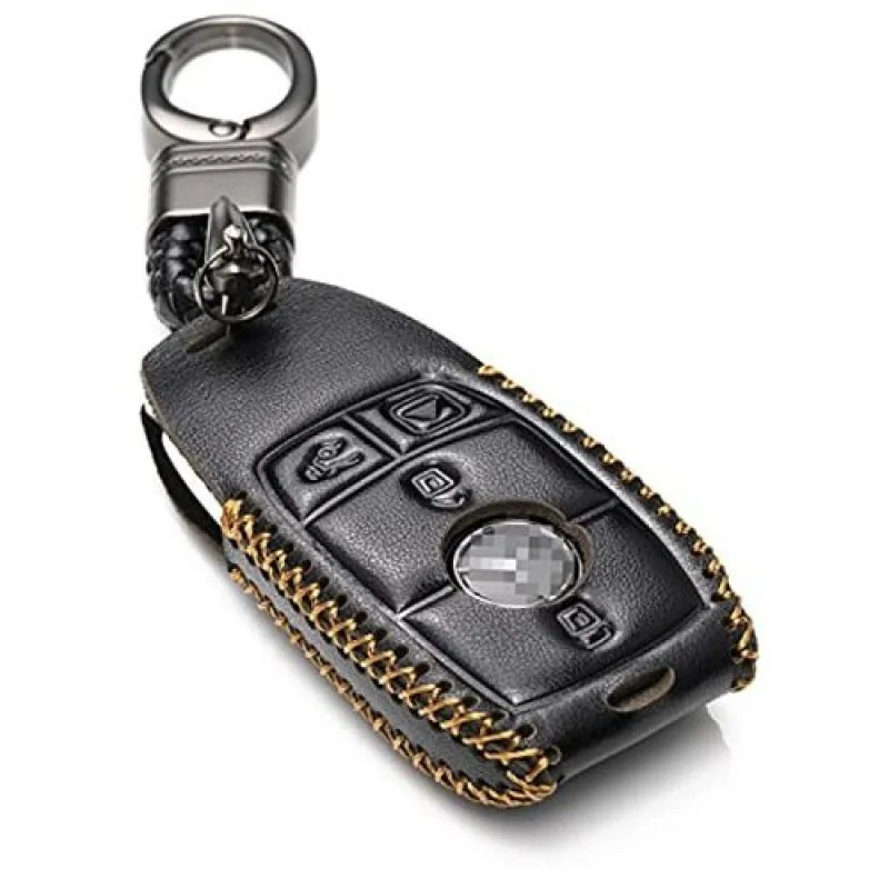 

Умный чехол для ключей A+ из натуральной кожи с кожаным ремешком для ключей, 4 кнопки, черный