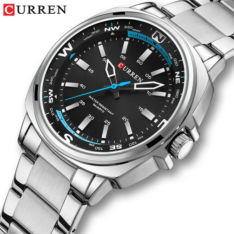 

CURREN 8455 New Silver Stainless Steel Watches for Mens Fashion Simple Hands Clock Male Casual Wristwatches relógios masculino